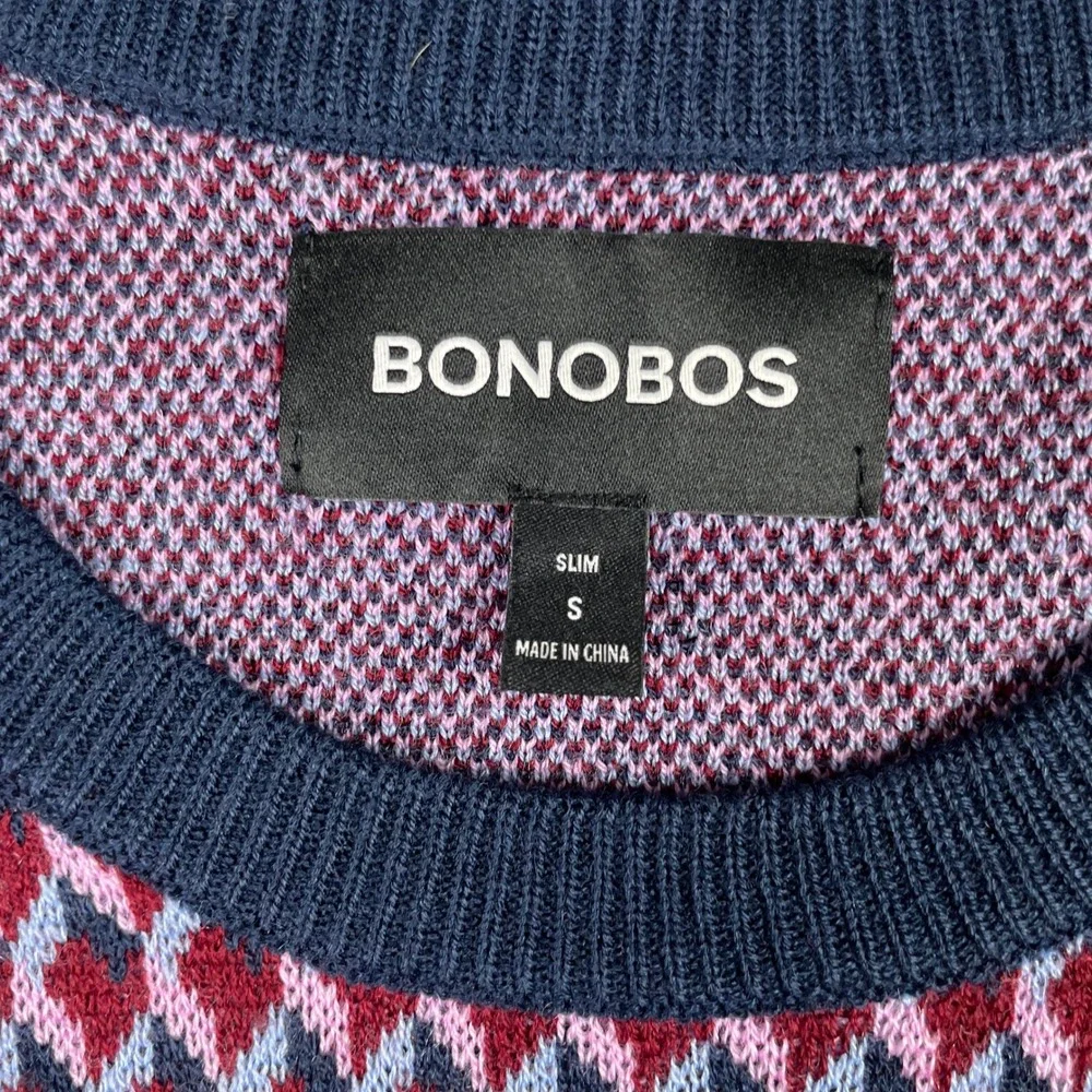 Bonobos Sweater Mens S Blue Wool Blend Slim Fit Geometric Diamond Crewneck